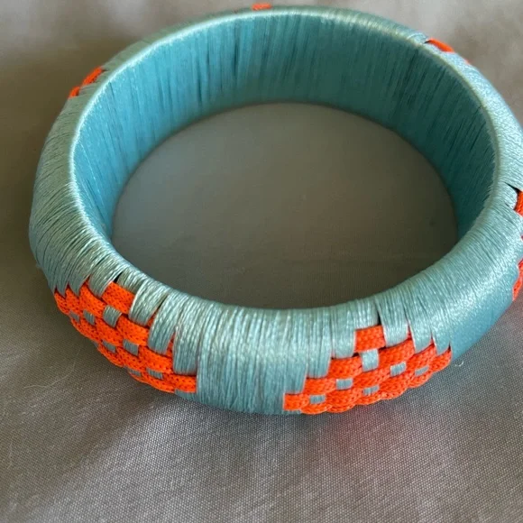 Turquoise and Orange Woven Bangle - Picture 2 of 5
